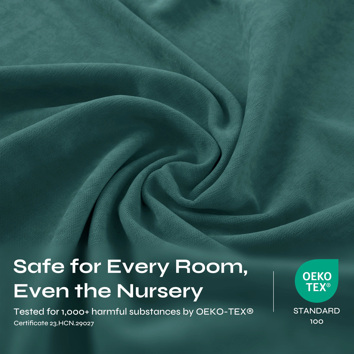 A close-up of draped teal fabric with a soft, textured weave and gentle folds filling the frame.