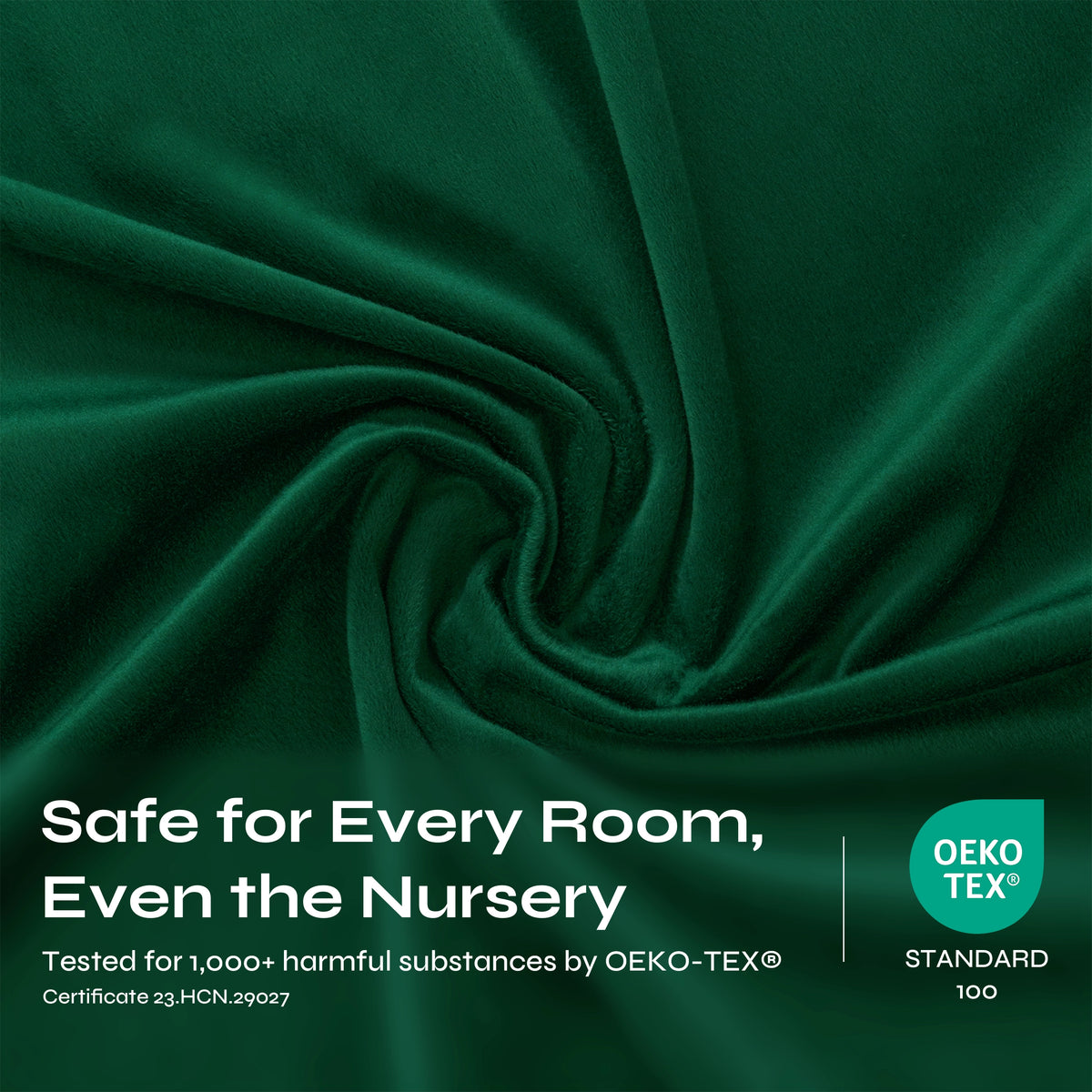Dark green velvet fabric draped in a spiral pattern, showing its soft, plush texture and sheen.