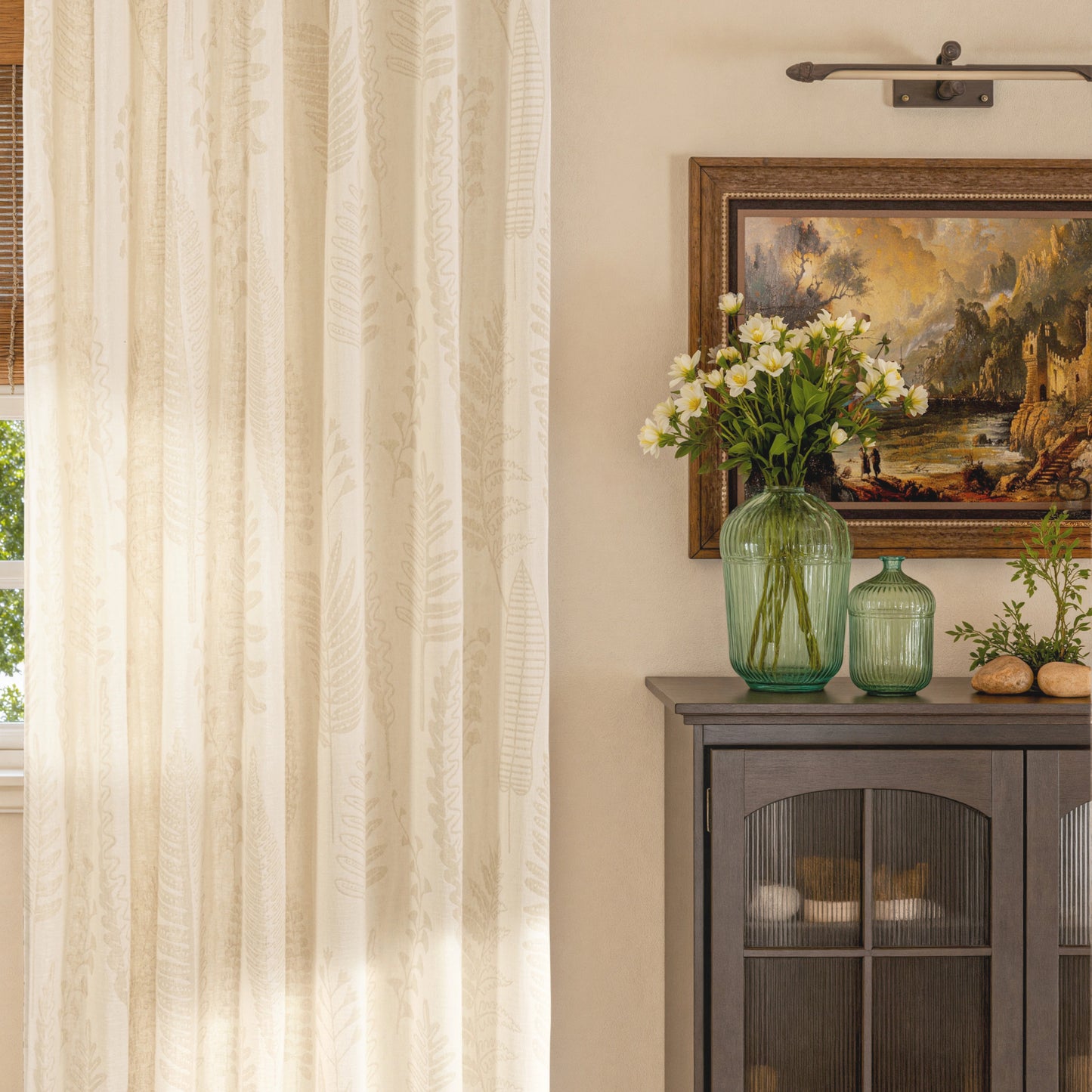 Mistora Natural Cotton Linen Botanical Curtains