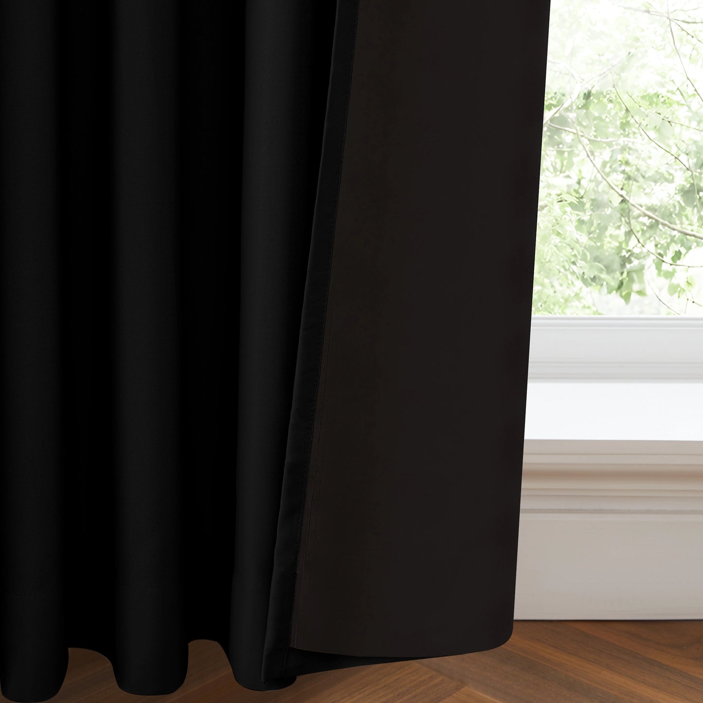 Double layer fire-retardant inky drapes, blackout curtains with lining for extra privacy and insulation