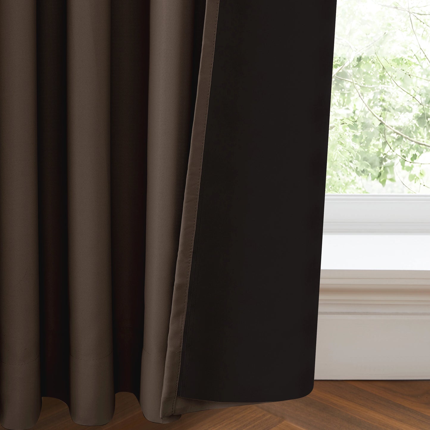 Double layer fire retardant brown gray drapes, blackout curtains with lining for extra privacy and insulation