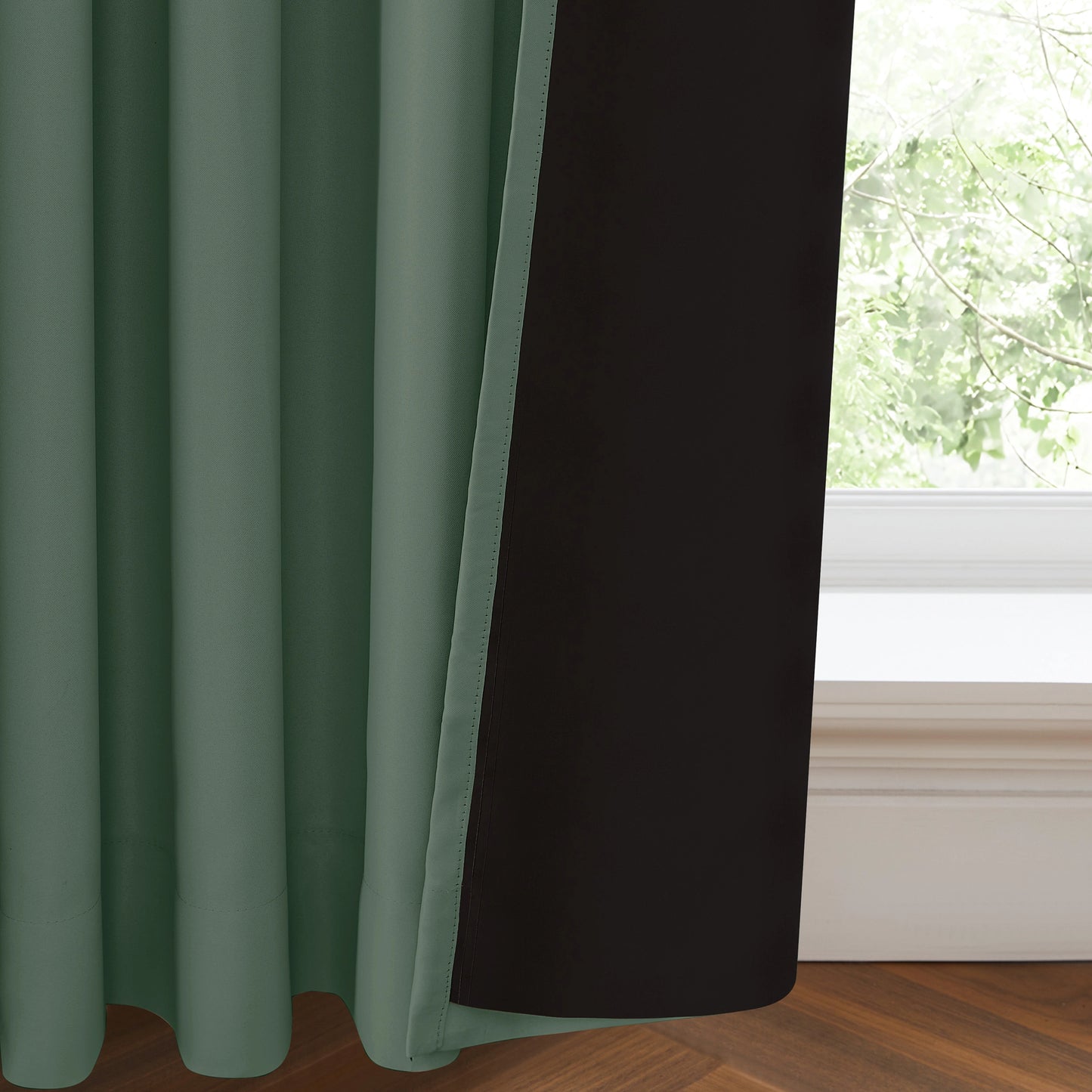 Double layer fire retardant soft moss drapes, blackout curtains with lining for extra privacy and insulation