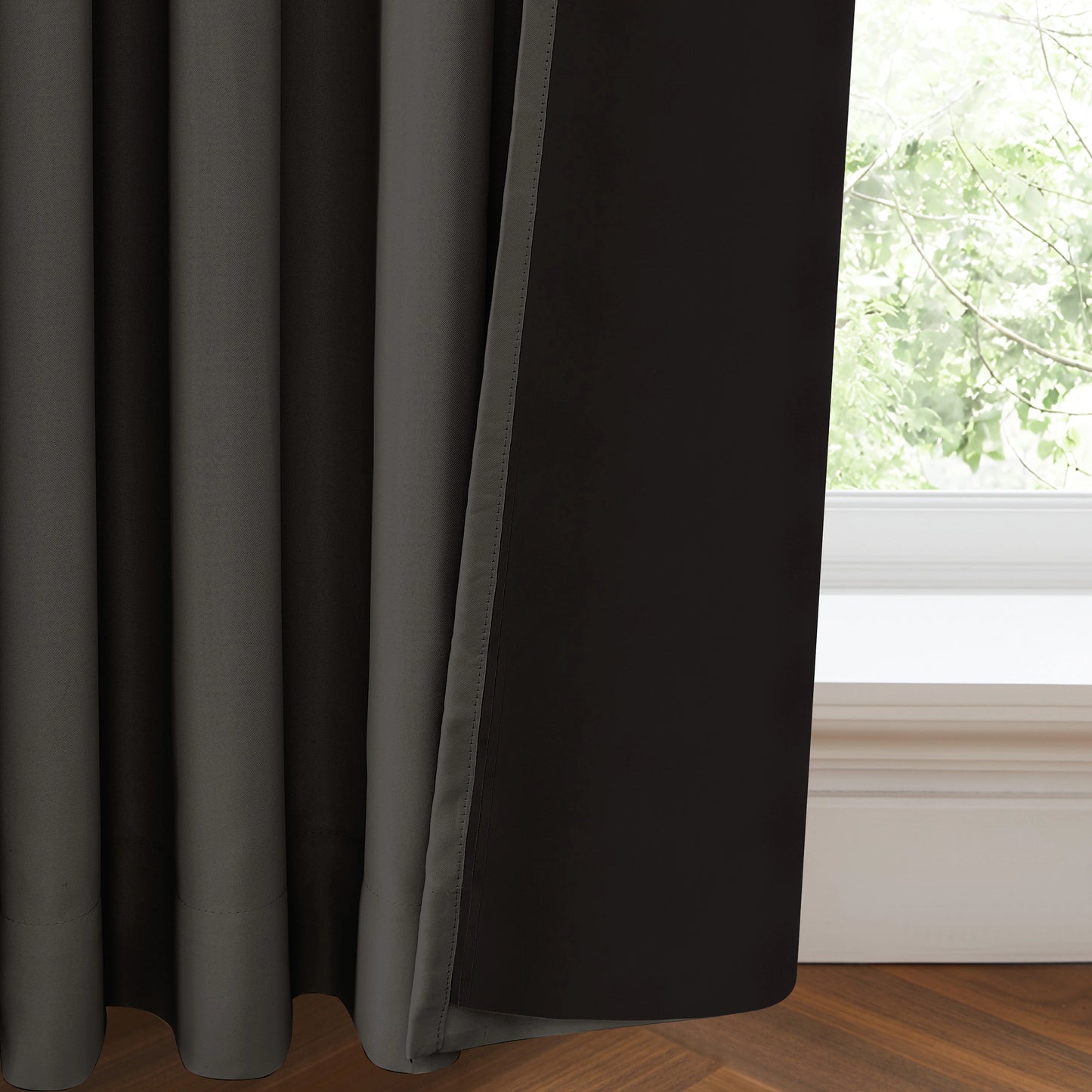 Double layer fire retardant balanced gray drapes, blackout curtains with lining for extra privacy and insulation