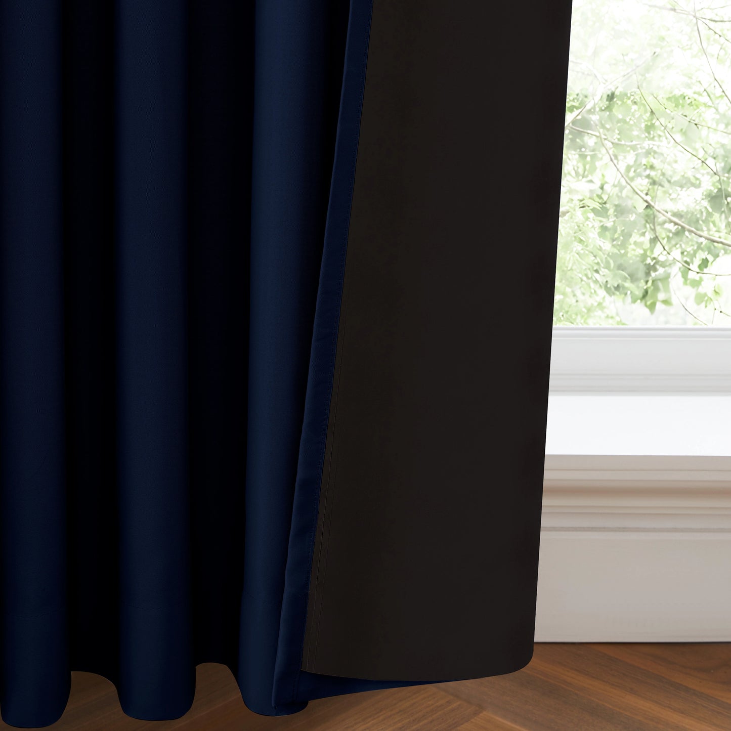Double layer fire retardant royal navy drapes, blackout curtains with lining for extra privacy and insulation