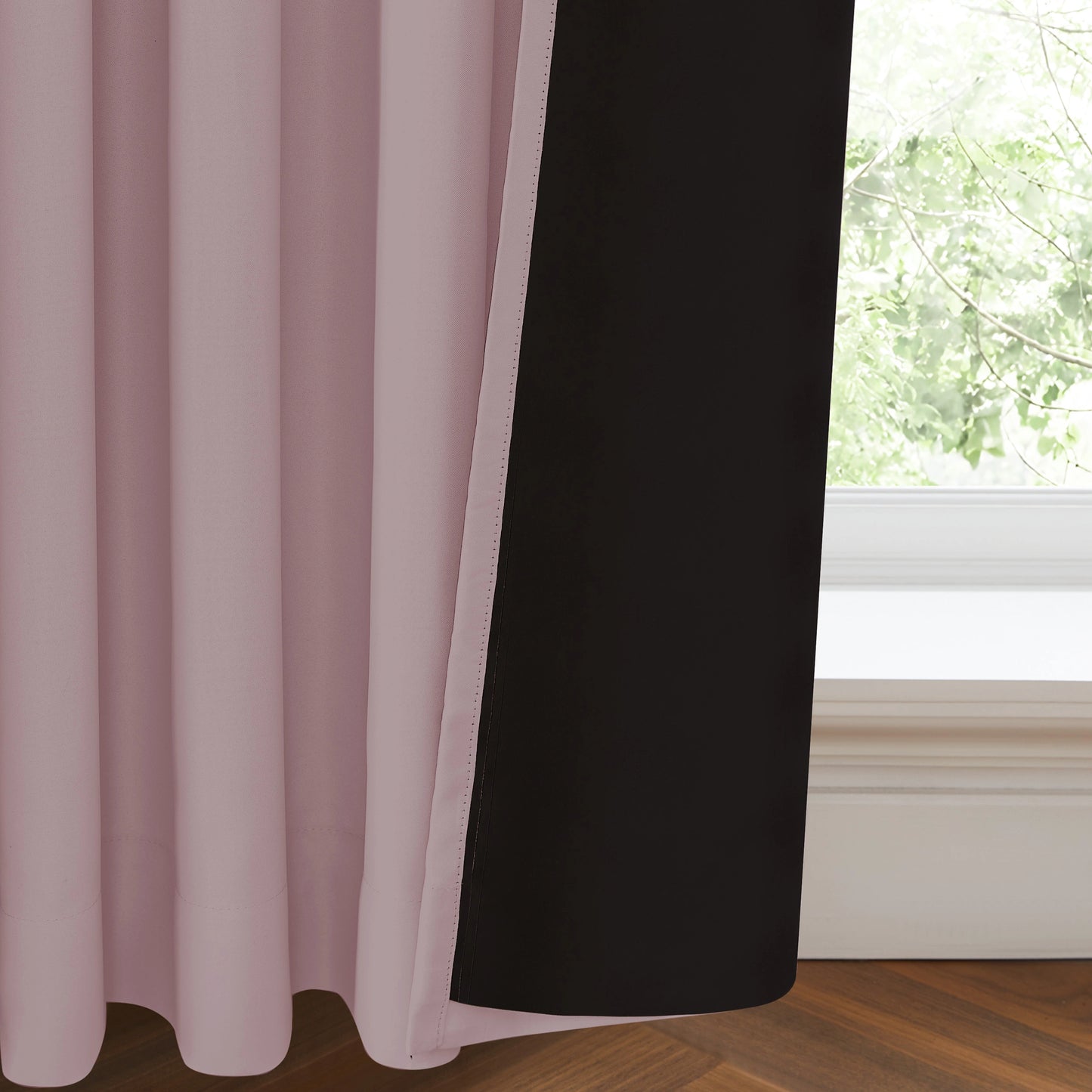Double layer fire-retardant gentle pink drapes, blackout curtains with lining for extra privacy and insulation