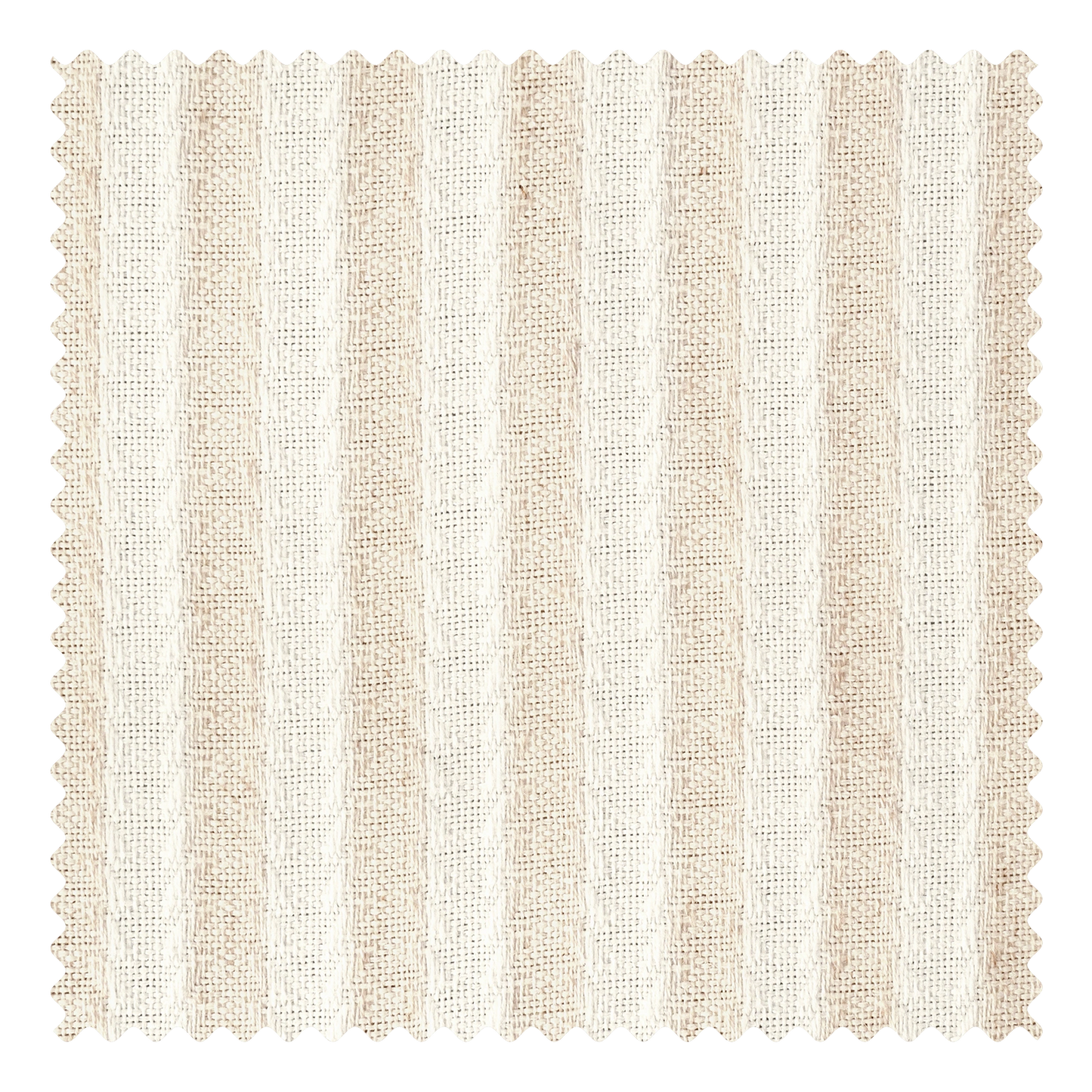 Linen fabric swatch featuring a vertical woven stripe pattern with natural texture