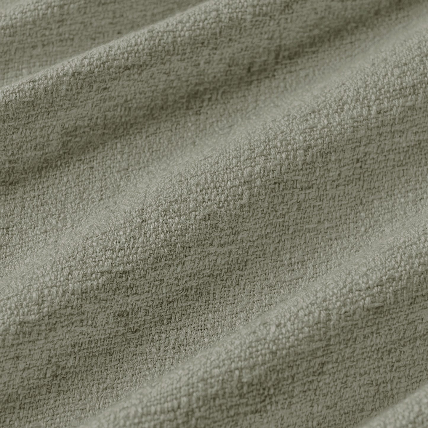 Mid gray curtain detail in viscose-polyester-linen blend with soft, natural woven texture, ideal for curtains or décor.